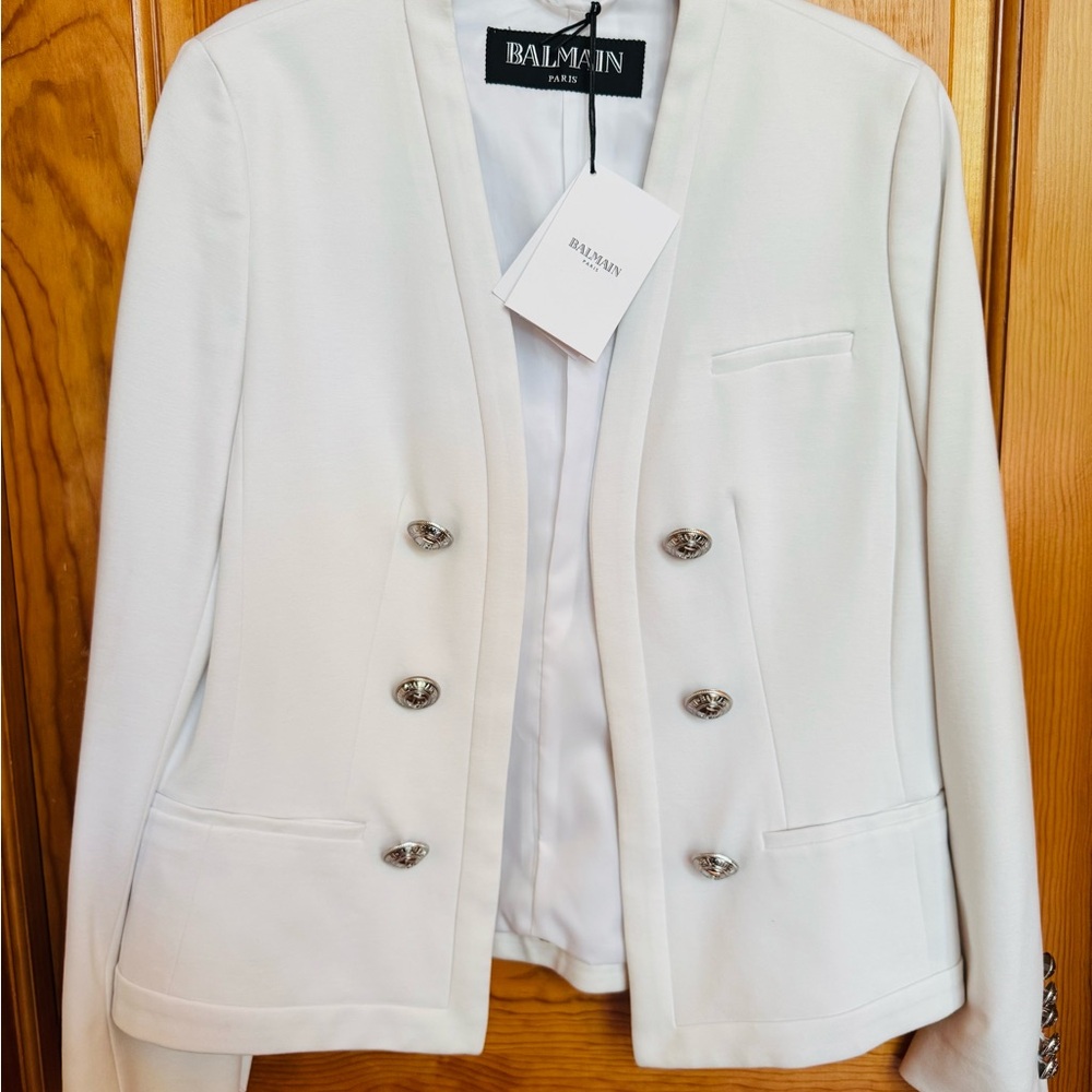 BALMAIN ( with tags) Women's White Blazer with Silver Buttons